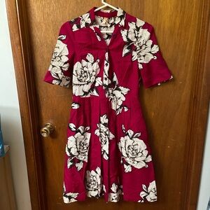 Anthropologie vintage Maeve red roses shirt dress 4, rare!